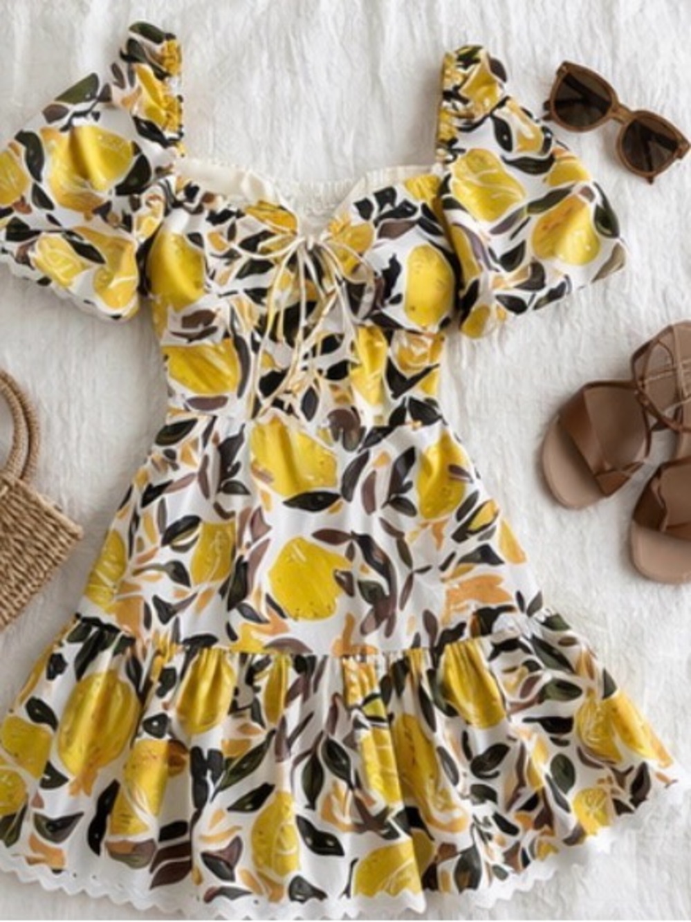 Rebecca Vallance Amarilla Lemon Print Mini Dress Size 4/6 Puff Sleeve - Picture 5 of 5